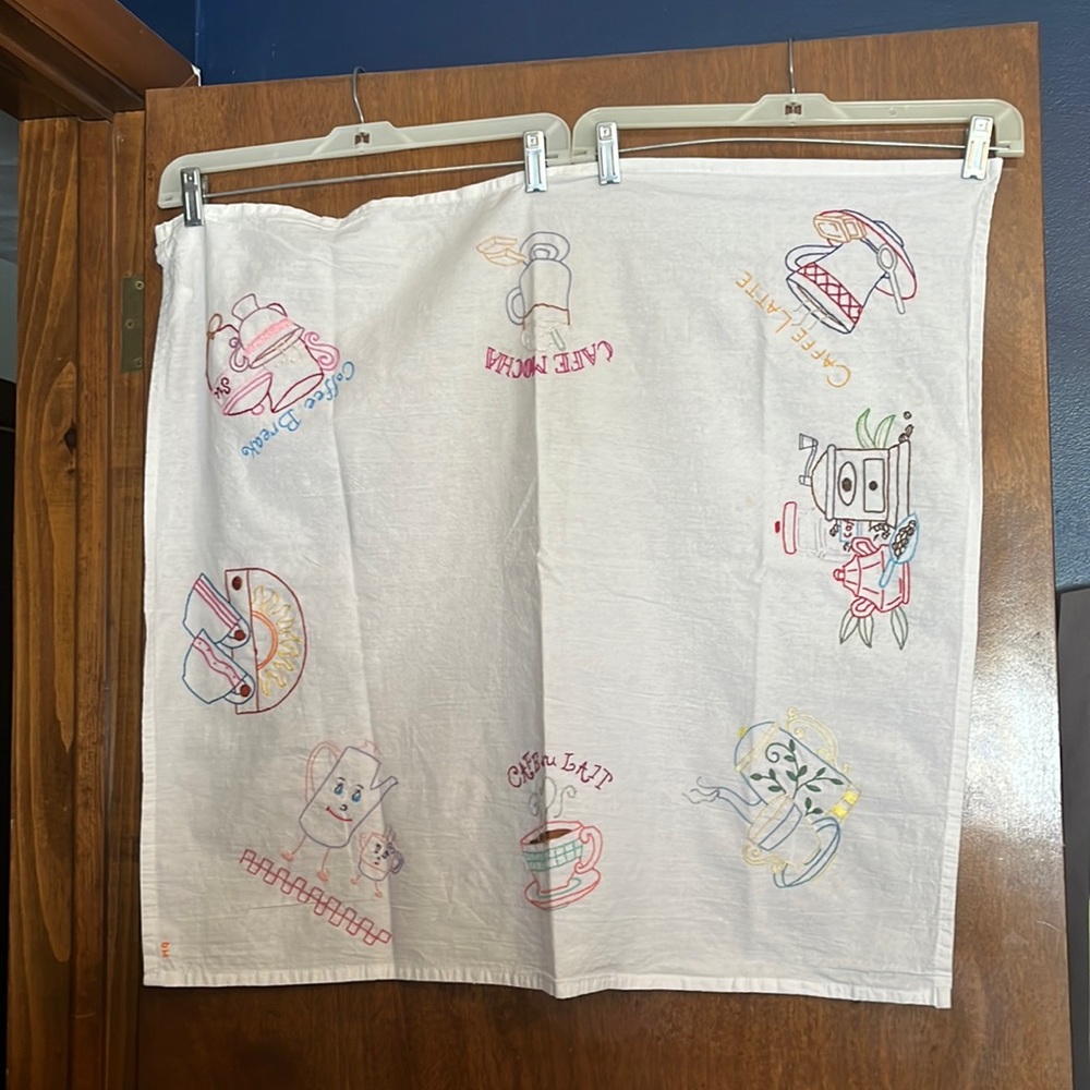 Hand Embroidered large linen… Use for tea, towel, or on table top